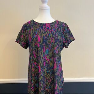 Jude Connally Abstract Feather Short Sleeve Shift Mini Dress Size Large